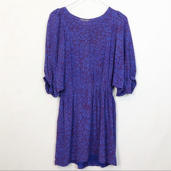 Pippa Silk Purple Floral Print Batwing Dress 4 - Picture 7 of 7